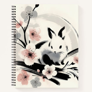 Carnet Lapin à l'encre minimaliste Zen Cerisier en Fleur