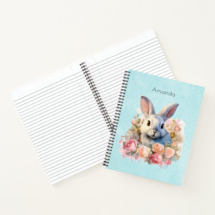 Carnet Lapin avec une guirlande de roses Mignon