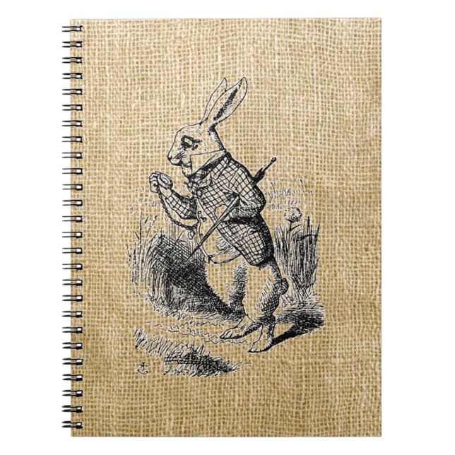 Carnet Lapin blanc sur Burlap (Devant)