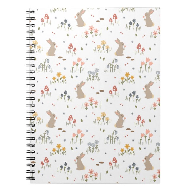 Carnet Lapin de Pâques Fleurs sauvages Mignons Enfants Éc (Devant)
