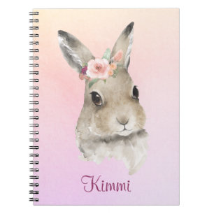 Carnet Lapin Lapin Aquarelle rose Nom Floral Mignonne
