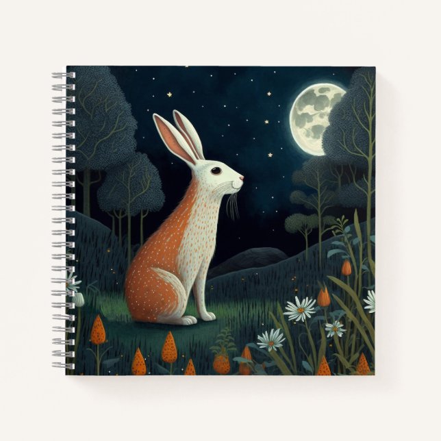 Carnet Lapin orange et blanc au clair de lune (Devant)
