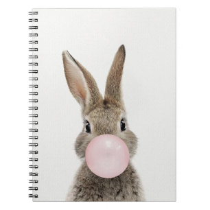 Carnet Lapin soufflant un bubble gum rose