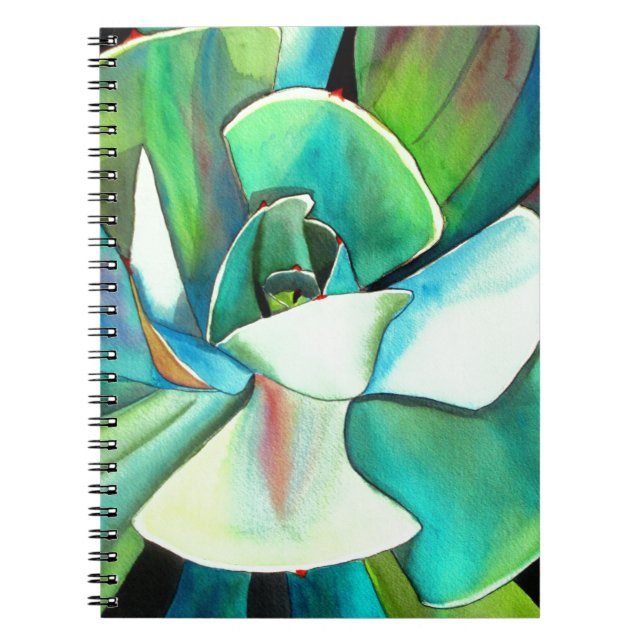 Carnet L'aquarelle du désert bleu et vert Succulent (Devant)