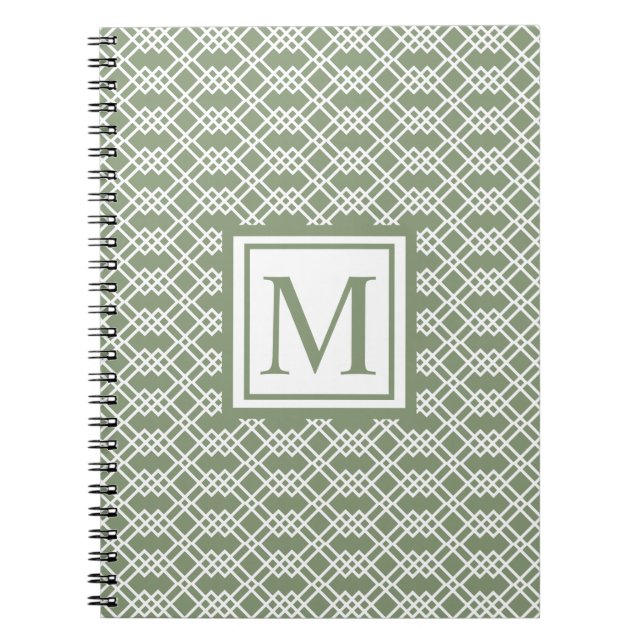 Carnet Latis moderne Monogramme géométrique Sage Green Ja (Devant)