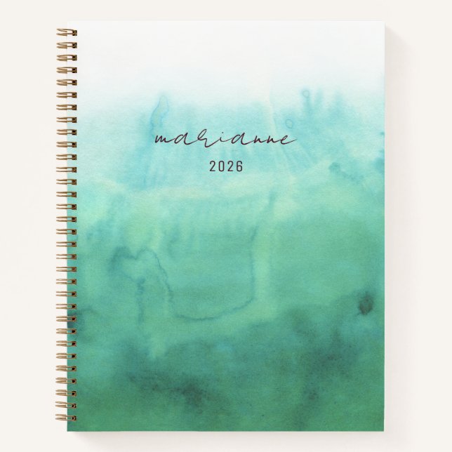 Carnet Lavage vert aquarelle Esquisse de script personnal (Devant)