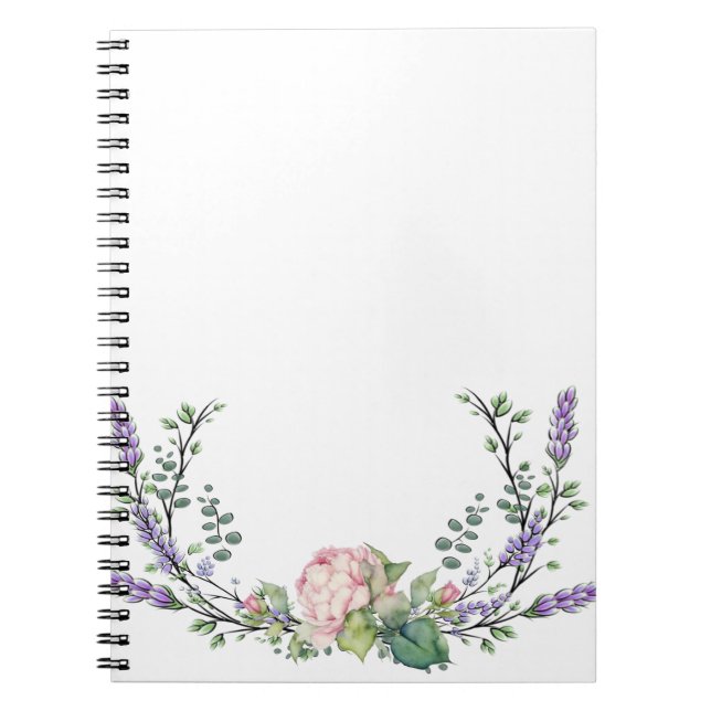 Carnet Lavande Eucalyptus rose fleurs roses pivoines (Devant)