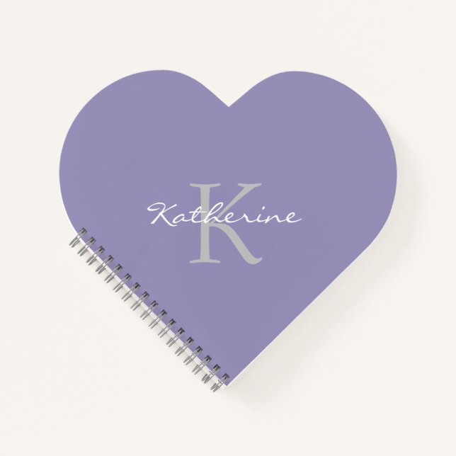 Carnet Lavande Purple Script Monogramme Nom Forme cardiaq (Devant)