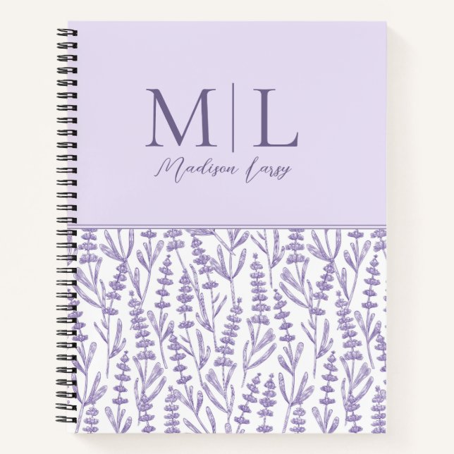 Carnet Lavender Cute Floral Monogramme Nom personnalisé (Devant)