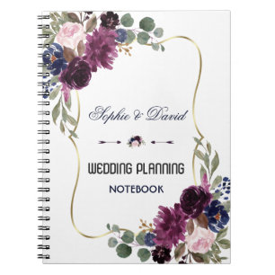 Carnet Lavender Marine Blue Gold Floral Wedding planner