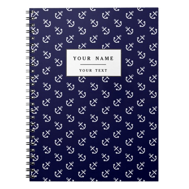 Carnet Le blanc ancre le motif d'arrière - plan de bleu (Devant)