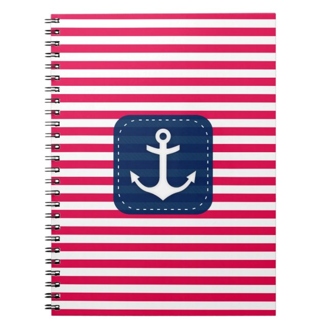 Carnet Le blanc rouge nautique barre l'ancre de bannière (Devant)
