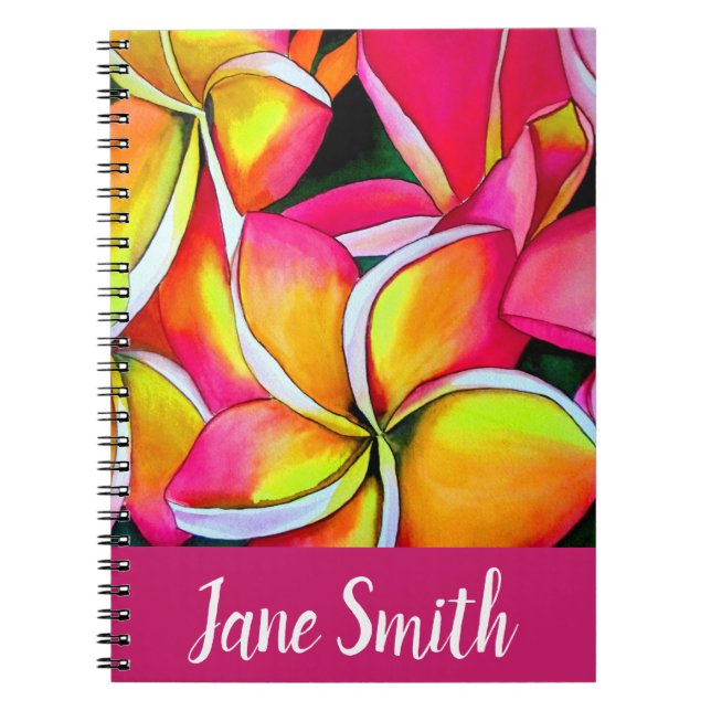 Carnet Le néon rose Frangipani Plumeria Beach art (Devant)