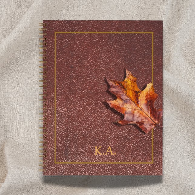 Carnet Leather-Look Gold Frame Red Autumn Leaf (Créateur téléchargé)