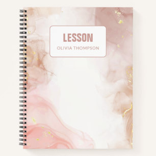 Carnet Leçon personnalisée en encre rose et or