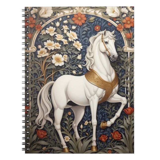 Carnet L'Élégant William Morris Inspiré Cheval Blanc (Devant)