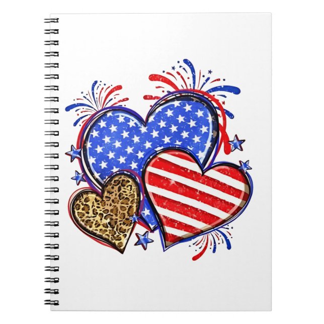 Carnet Leopard American Flag Heart 4 juillet USA (Devant)