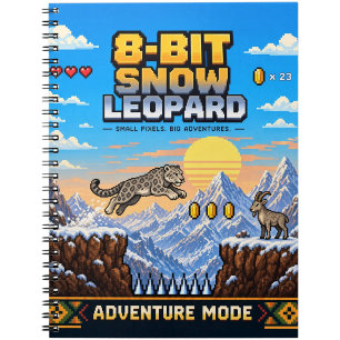 Carnet Léopard des neiges, Rétro Pixel Art 8-Bit