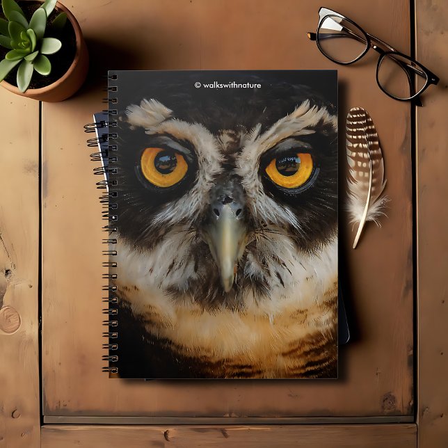 Carnet Les yeux dorés d'une chouette spectaculaire (Mesmerizing Golden Eyes of a Spectacled Owl Journal Cover Photo)