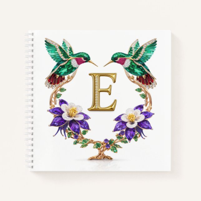 Carnet Letter E Jeweled Hummingbird Personalized Wedding  (Devant)