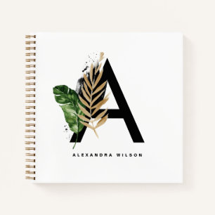 Carnet Lettre A Monogram Gold Foil Tropical Personnalisé