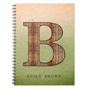Carnet Lettre B grain de bois sur grunge beige vert