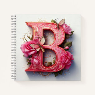 Carnet Lettre B Monogramme Floral Élégant Rose Rose Spira