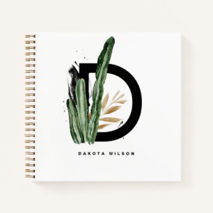 Carnet Lettre Boho D Monogramme Tropical Cactus Custom