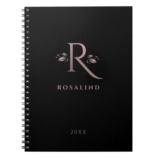 Carnet LETTRE CHIC NOIR ET FAUX Rose OR R MONO (Devant)