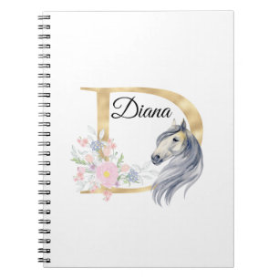 Carnet Lettre D monogramme personnalisé avec cheval
