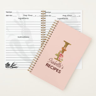 Carnet Lettre de nom personnalisée I Or Blush Roses roses