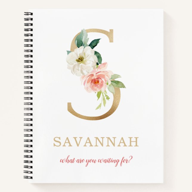 Carnet Lettre d'or monogramme S | Moto ou devis floraux (Devant)