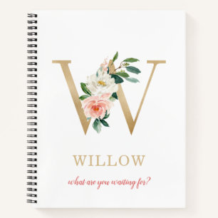 Carnet Lettre d'or Monogramme W Moto ou devis floraux