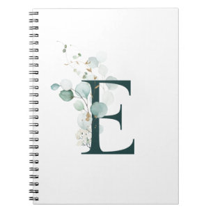 Carnet Lettre E Eucalyptus et or Monogramme