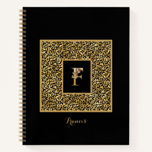 Carnet Lettre F de monogramme personnel Or Léopard Modern