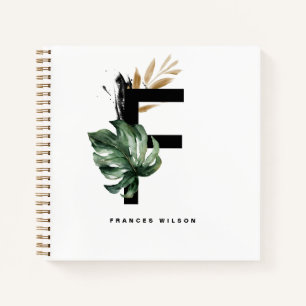 Carnet  Lettre F Monogramme   Feuilles tropicaux personna