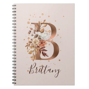Carnet LETTRE FLEURIE B automne Cuivre Automne Fleurs