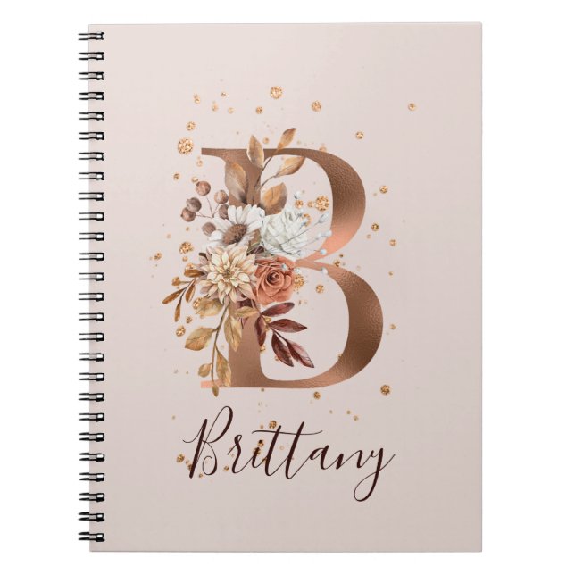 Carnet LETTRE FLEURIE B automne Cuivre Automne Fleurs (Devant)