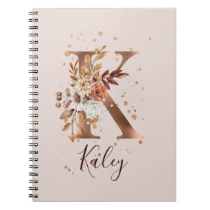 Carnet LETTRE FLEURIE K automne Cuivre