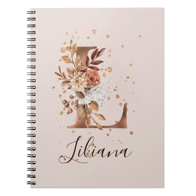 Carnet LETTRE FLEURIE L automne Cuivre Fleurs D'automne (Devant)