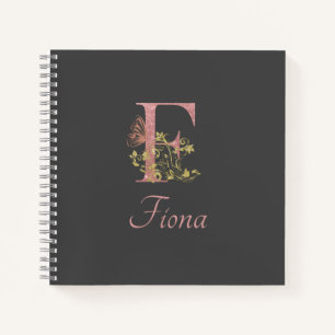 Carnet LETTRE FLEURIE Parties scintillant Rose F Esquisse