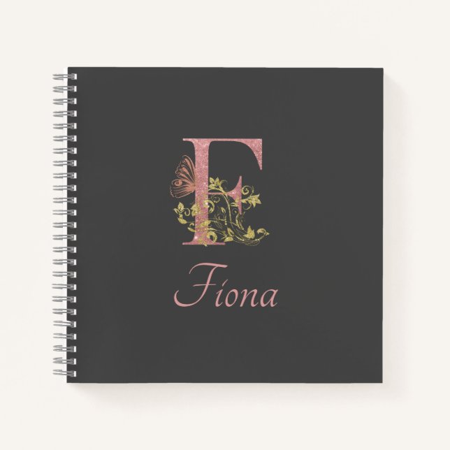 Carnet LETTRE FLEURIE Parties scintillant Rose F Esquisse (Devant)