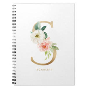 Carnet LETTRE Florale A MONO Pretty Faux Or