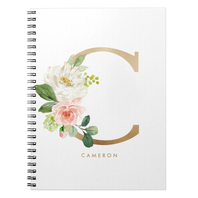 Carnet LETTRE Florale C MONO Pretty Faux Or (Devant)