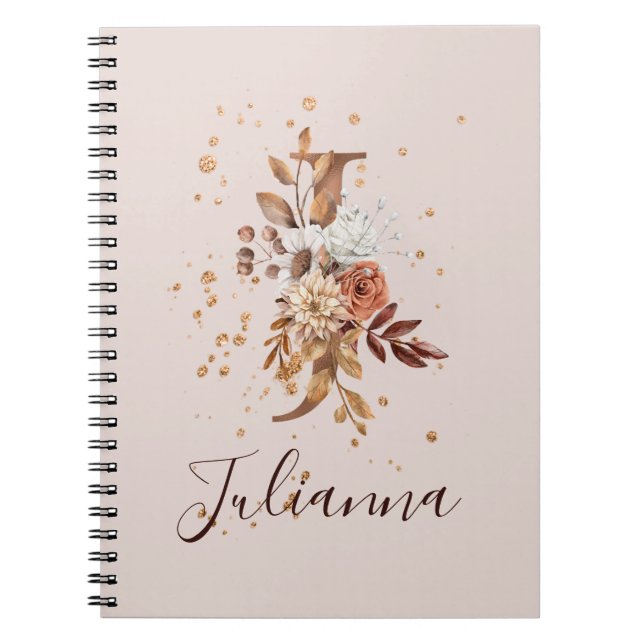 Carnet LETTRE Florale D'Automne Cuivre J Fleurs D'Automne (Devant)