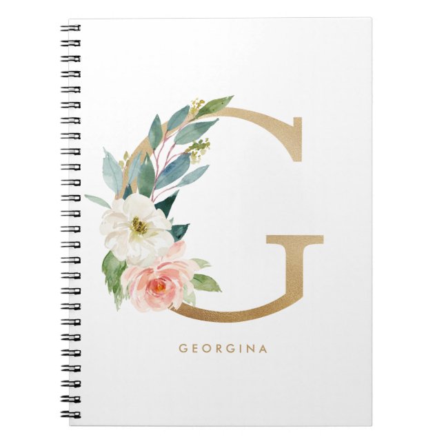 Carnet LETTRE Florale G MONO Pretty Faux Or (Devant)