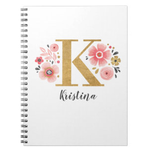 Carnet LETTRE Florale K MONOGRAPHIQUE ROSE Fille
