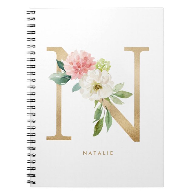 Carnet LETTRE Florale N MONO Pretty Faux Or (Devant)