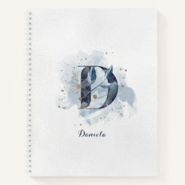 Carnet LETTRE Florale Personnelle D OR Bleu