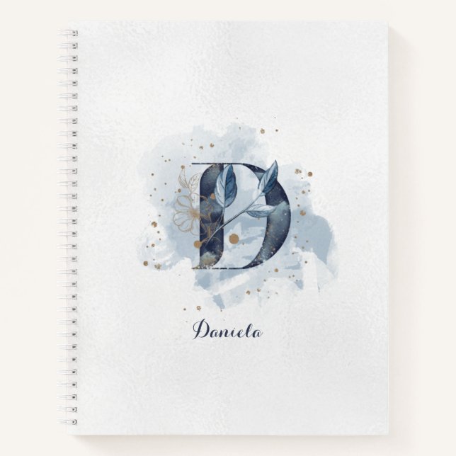 Carnet LETTRE Florale Personnelle D OR Bleu (Devant)